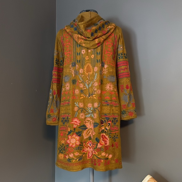 Johnny Was Biya S Heavily Embroidered Mustard Long Floral Knit Hoodie Cotton Mix - Picture 4 of 13